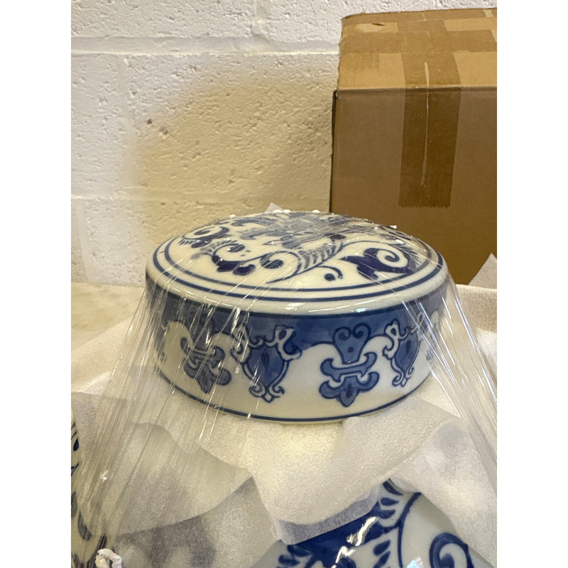 XINGYAN Exquisite Handmade Round Blue/White Porcelain Jar w Lid, Kitchen Storage