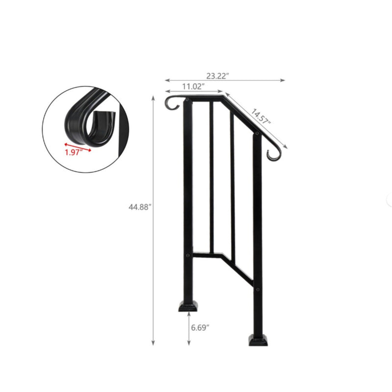 Transitional Handrail Stair Railing Fits 1-Step Iron Rail Kit - Black