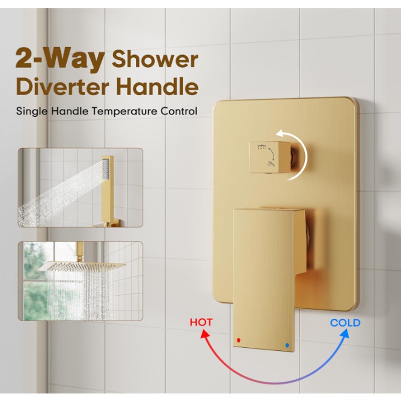ESNBIA 12" Rain Shower Head System w Handheld Spray Combo - Gold, See Details