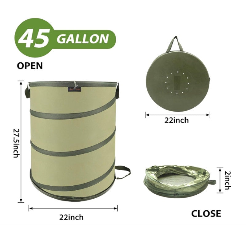 YUDI & GARDEN 45 Gallon Hard Bottom Collapsible Garden Bag, Green, Trash Can
