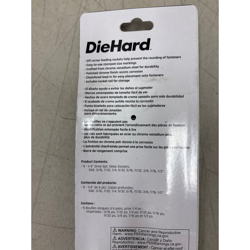 DieHard 1/4" Drive 6-Point Deep Socket Set, SAE, 9-Piece, Hand Tools - DHP55247