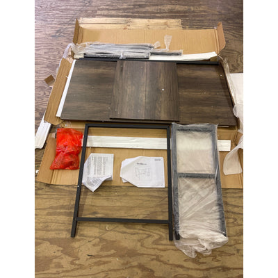 Brown Wooden Office Desk 48" x 24" with 2 Tier Shelving, Metal Frame 28" Tall SEE DETAILS