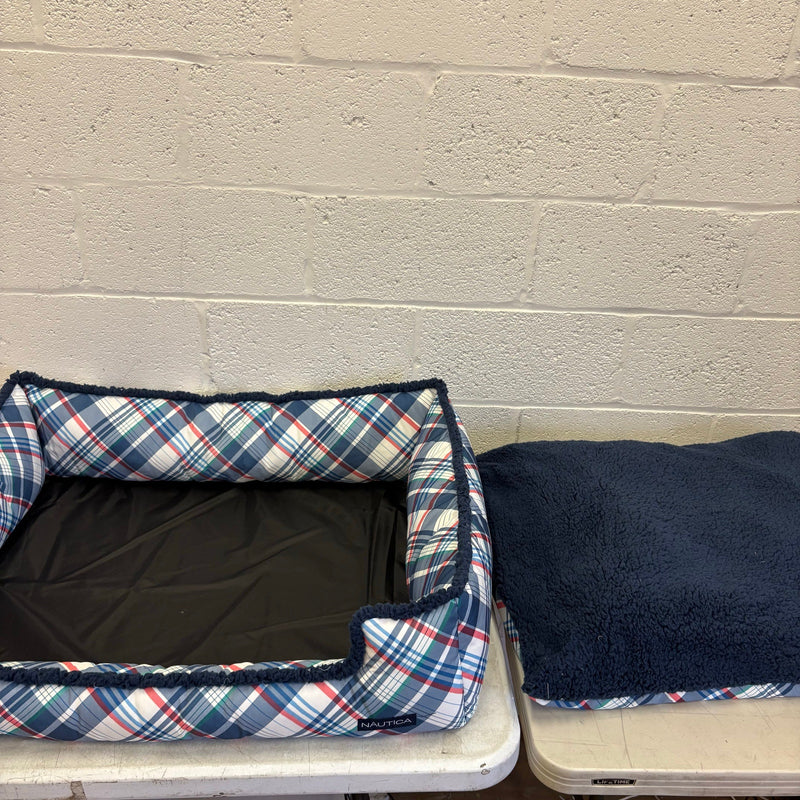 Nautica Rectangle Pet Bed 36" x 30" x 9" Dog Bed Plaid Multicolor Design - Large