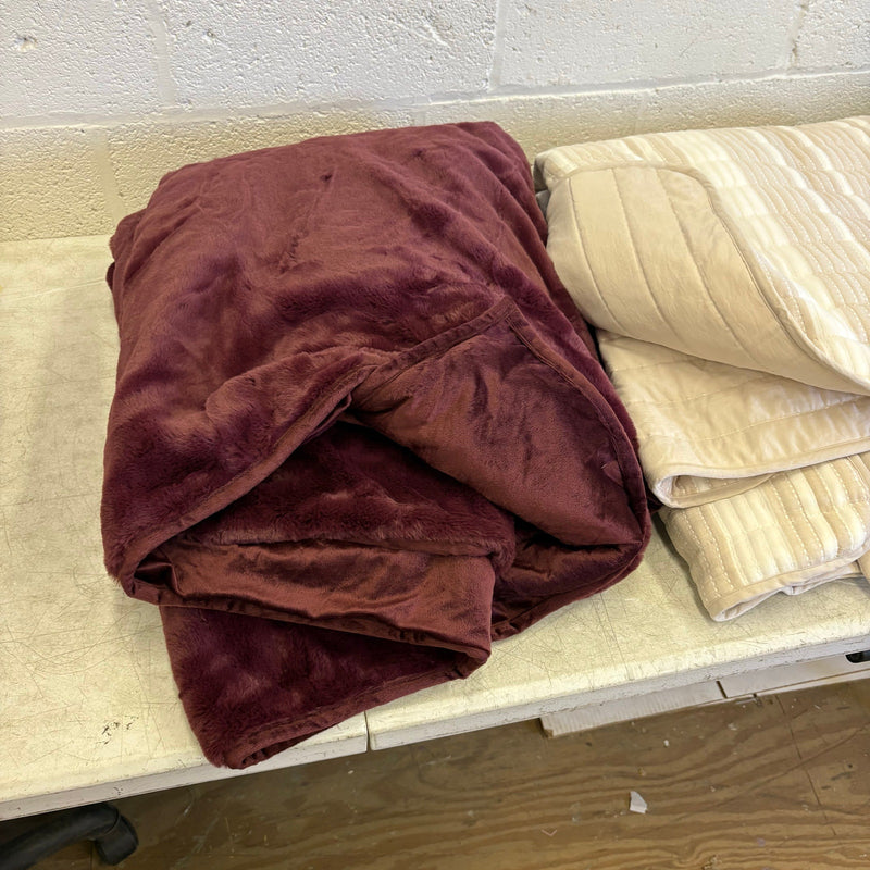 Mix-of-4 Blankets Plush & Soft Throws, Quilted Striped Plaid, Black, Red, Tan