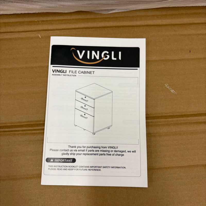 VINGLI 3-Drawer File Cabinet with Lock, 26" H - Wood Rolling Filing Cabinets Oak