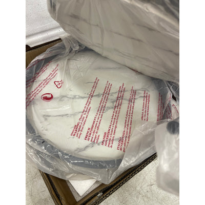 Industrial Round Side Table 15 x 15 x 24 Inches Marble 2 tier, White - Furniture