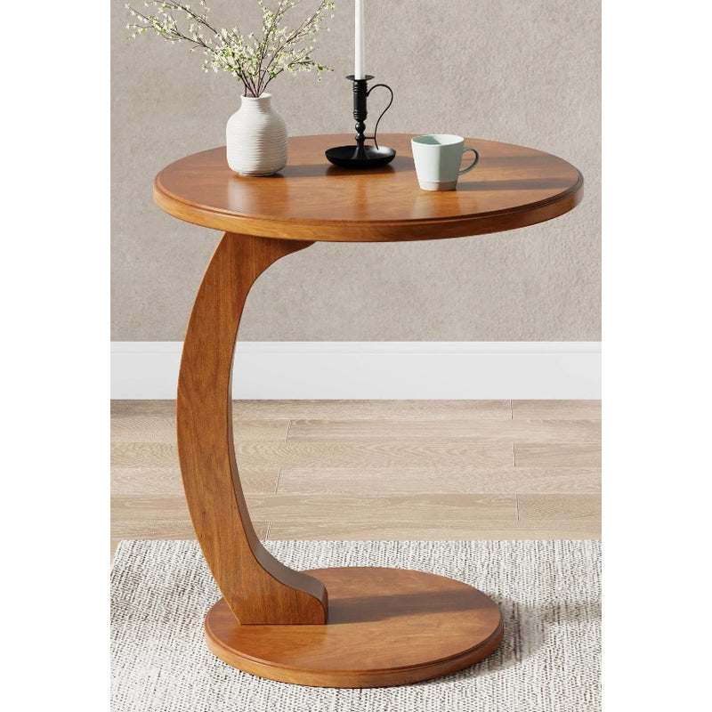 Tribesigns C-Shaped End Table, Round Solid Wood Side Table for Living Room