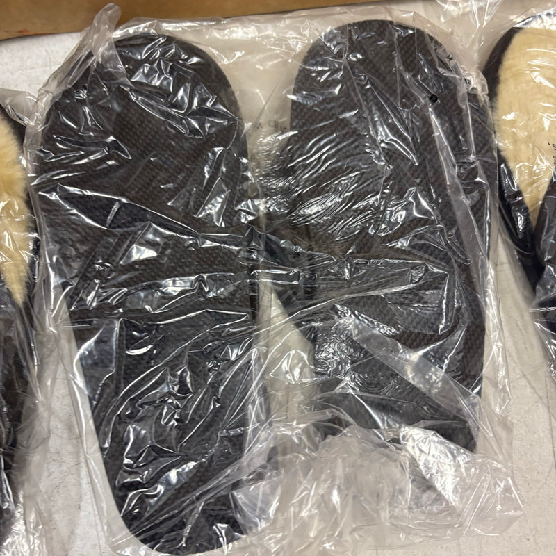 LOT-OF-24 Fireside Flip Flops SMALL, Fur Lining, Rubber Bottom - Black / Tan
