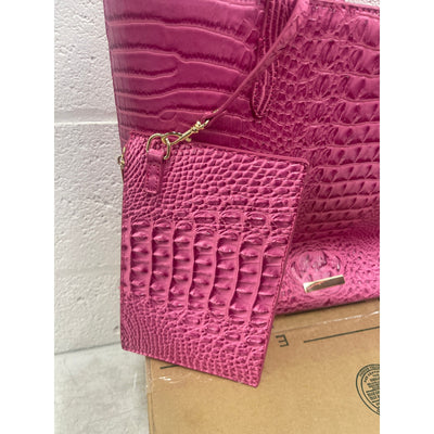 Pink Leather Tote Bag Leather Handbags for Women Top Handle with Purse - Pink