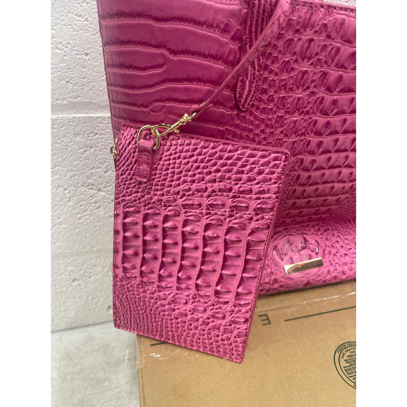 Pink Leather Tote Bag Leather Handbags for Women Top Handle with Purse - Pink