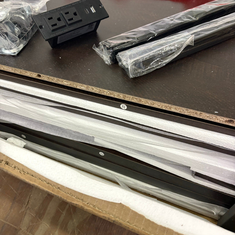 Mobile File Cabinet w Wheels, Power Outlet, 2 Drawers, USB-C & USB Outlet, Brown