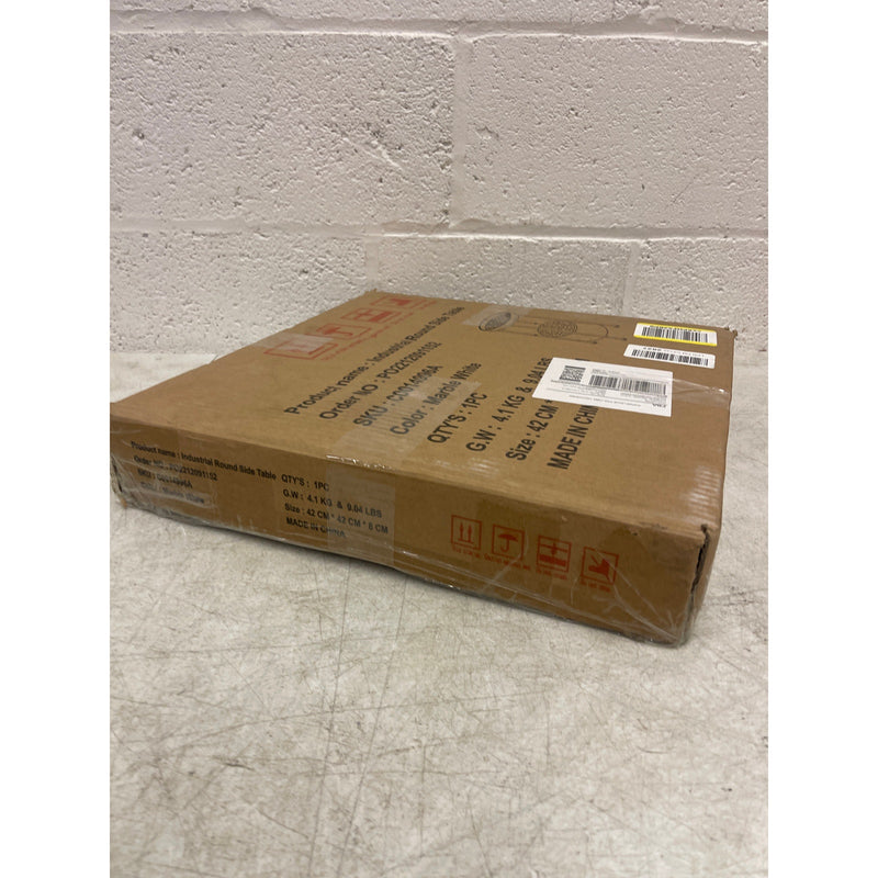 Industrial Round Side Table 15 x 15 x 24 Inches Marble 2 tier, White - Furniture