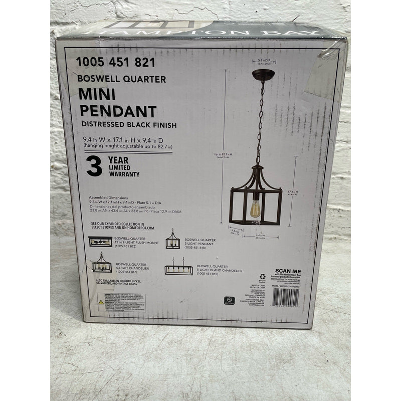 Hampton Bay Boswell Quarter 9-1/2" 1-Light Mini-Pendant Distressed Black