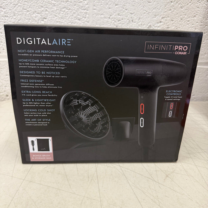 INFINITIPRO by CONAIR DigitalAIRE Hair Dryer w Diffuser; 3 Heats & Speeds- Black