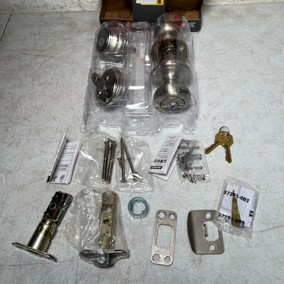 Kwikset Juno Exterior Entry Door Knob& Single Cylinder Deadbolt Set Satin Nickel