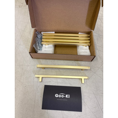 6-Pack Goo-Ki 6-1/4" Hole Center Cabinet Pulls Brushed Brass, Drawer Hardware