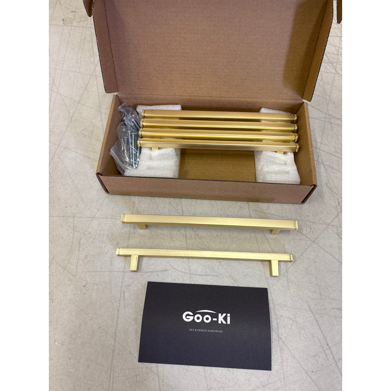 6-Pack Goo-Ki 6-1/4" Hole Center Cabinet Pulls Brushed Brass, Drawer Hardware