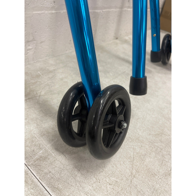 22" Wide Mobility Walker with Front Wheels, Height Adjustable - Blue / Black