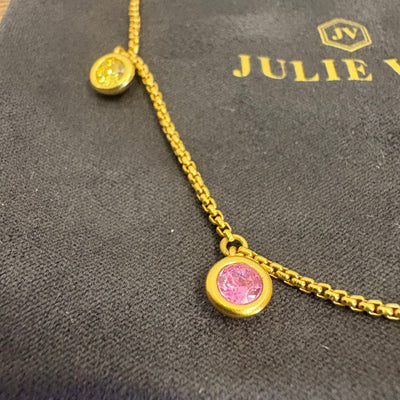Julie Vos Rainbow Delicate Charm Necklace, 24K Gold Plated, Adjustable Pink Dawn