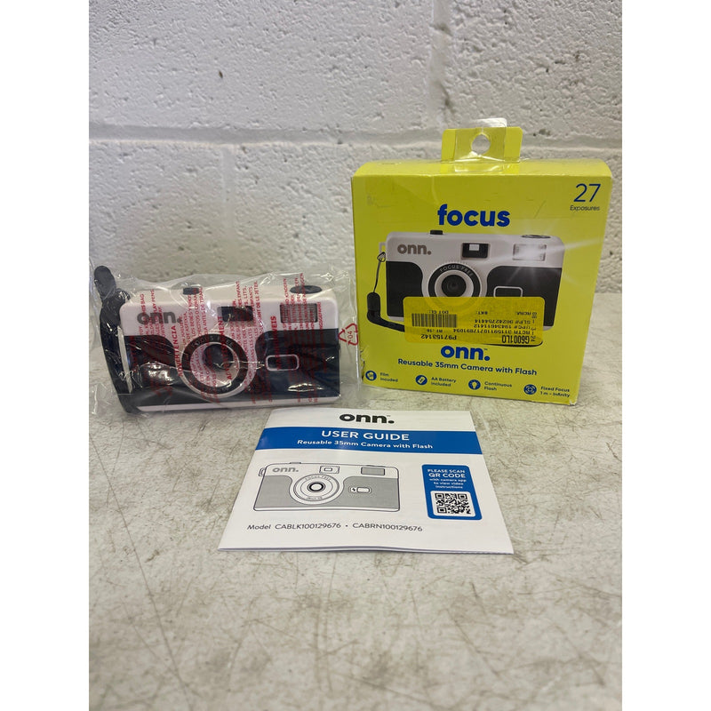 onn. Reusable 35MM Camera w/Flash, Wrist Strap Film and Batteries Included Black