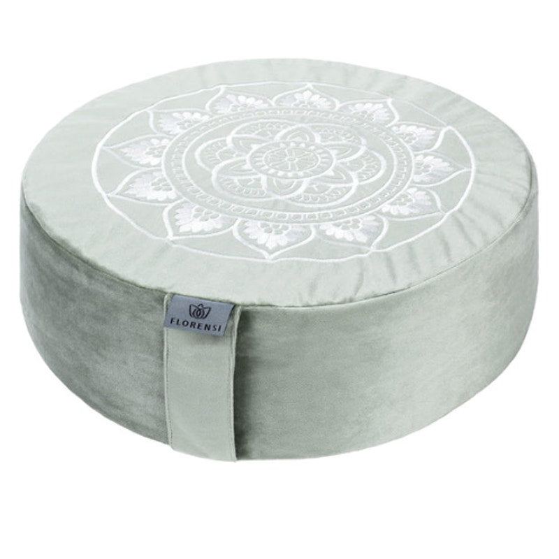 Florensi Round Meditation Cushion, Soft, Side Handle, 16 x 5 Inches, Sage Green