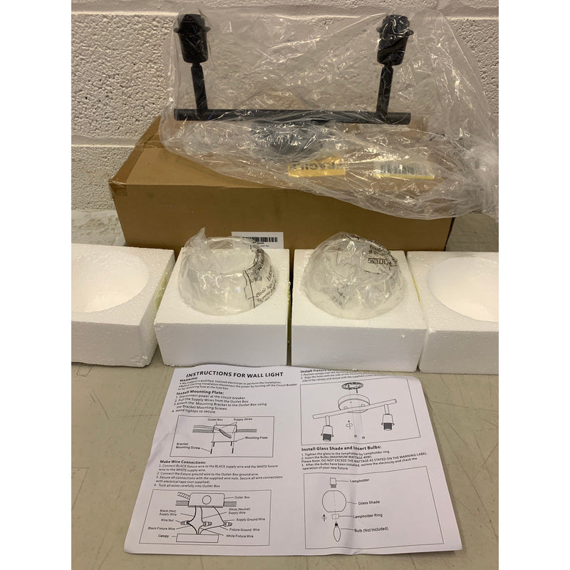 WINSHEN Black 2-Lights Wall Sconce Lighting with Seeded Glass Lampshades