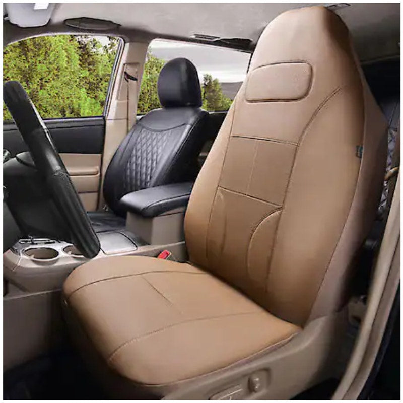1-PACK AutoCraft Car/SUV Seat Cover Tan PU Leather Universal Fit, High Back