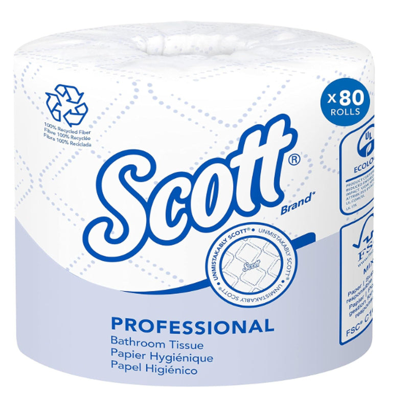 80 Rolls Scott Professional Toilet Paper 2-Ply 100% Recycled Fiber Standard Roll