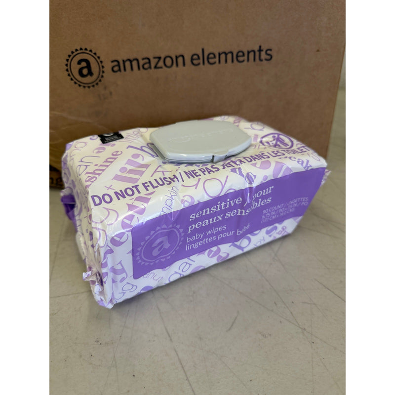 (9 packs of 90) Amazon Elements Baby Wipes, Sensitive, Flip-Top Packs