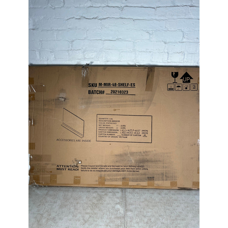 Gloria Rectangle Mirror with Shelf 47 in. W x 31 in. H, Black, Wood, Wall Mount