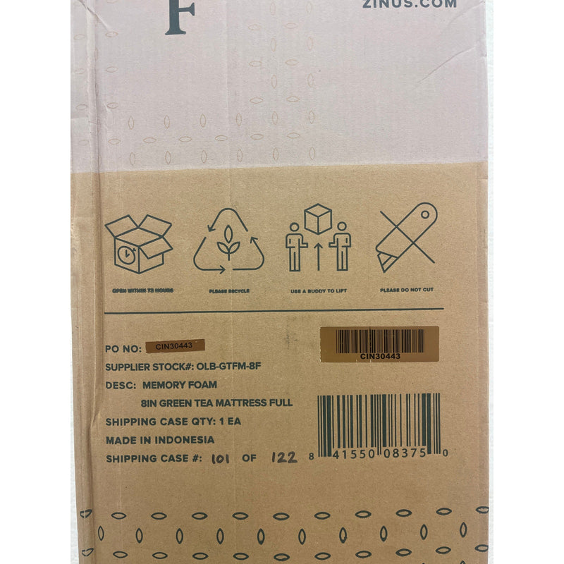ZINUS FULL 8-inch Green Tea Memory Foam Mattress, Mattress in A Box, White