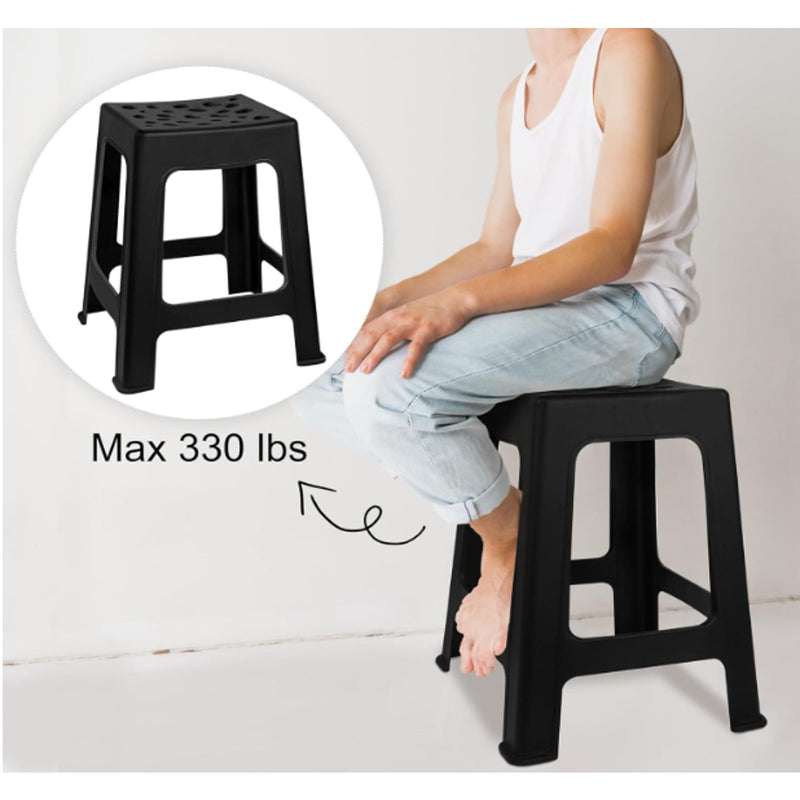 6-Pack Plastic Stools 16.9 Inch Black Nesting Stools Portable Backless, READ