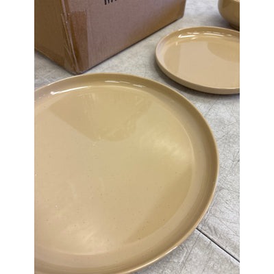 Melamine Dinnerware Sets, 12Pcs Dishes Set for 4, Plates and Bowls Sets - Tan