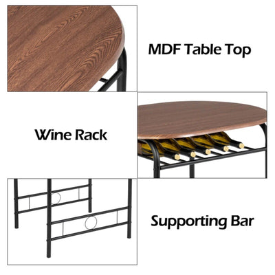 Vingli 3-Piece Dining Set Wooden Table and 2-Chairs w Wine Rack - Black Walnut