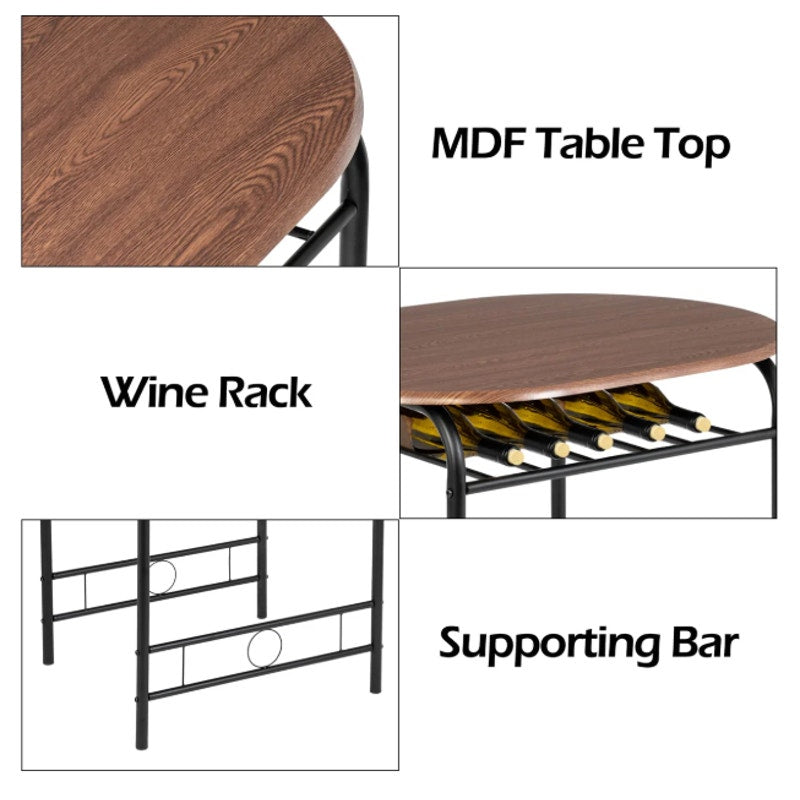 Vingli 3-Piece Dining Set Wooden Table and 2-Chairs w Wine Rack - Black Walnut