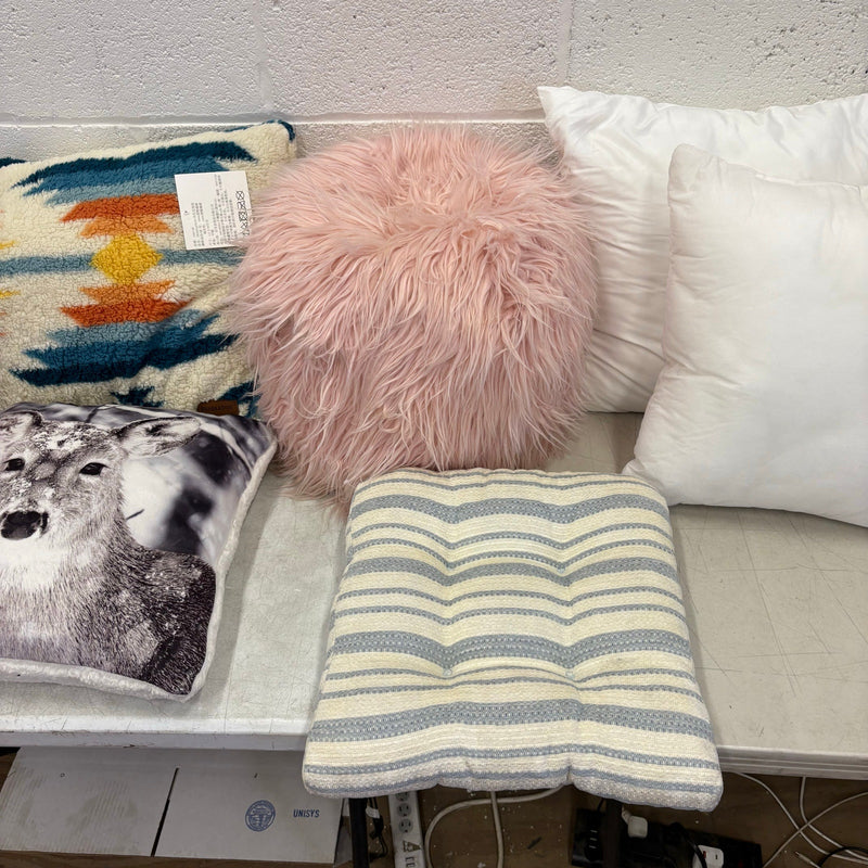 Assortment of 7 Pillows, Square Throw Pillows & Rectangular Body Pillow