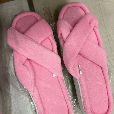 LOT-OF-24 Criss Cross Slippers LARGE, Memory Foam, Rubber Bottom - Pink / White