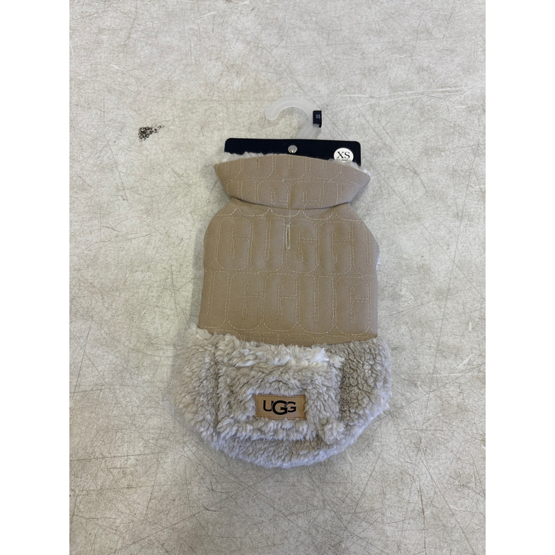 UGG Sherpa Quilted Pet Coat, Hook & Loop Straps, Soft & Cozy Tan Xtra Small Size