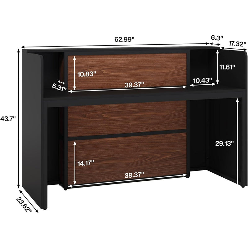 Tribesigns Modern 63" Reception Desk Large Counter Table Front Desk w LED Lights