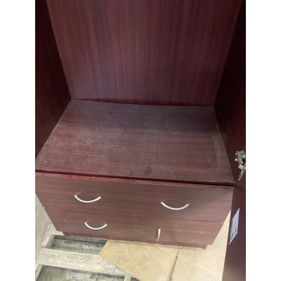 Upright Wooden Storage Cabinet with 2 Drawers 72" x 20" x 32" Red Wood Finish