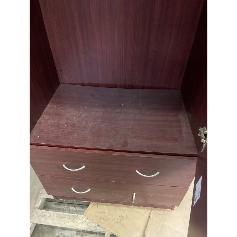 Upright Wooden Storage Cabinet with 2 Drawers 72" x 20" x 32" Red Wood Finish
