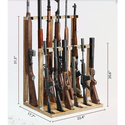 Gun Rack Wooden Rifle Rack Stand Freestanding Weapon Holder up to 12 Long Guns