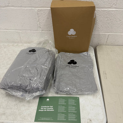 Cozy Comfort Twin Comforter Set, 3 Piece Stripe Pleat Bedding Set - Gray