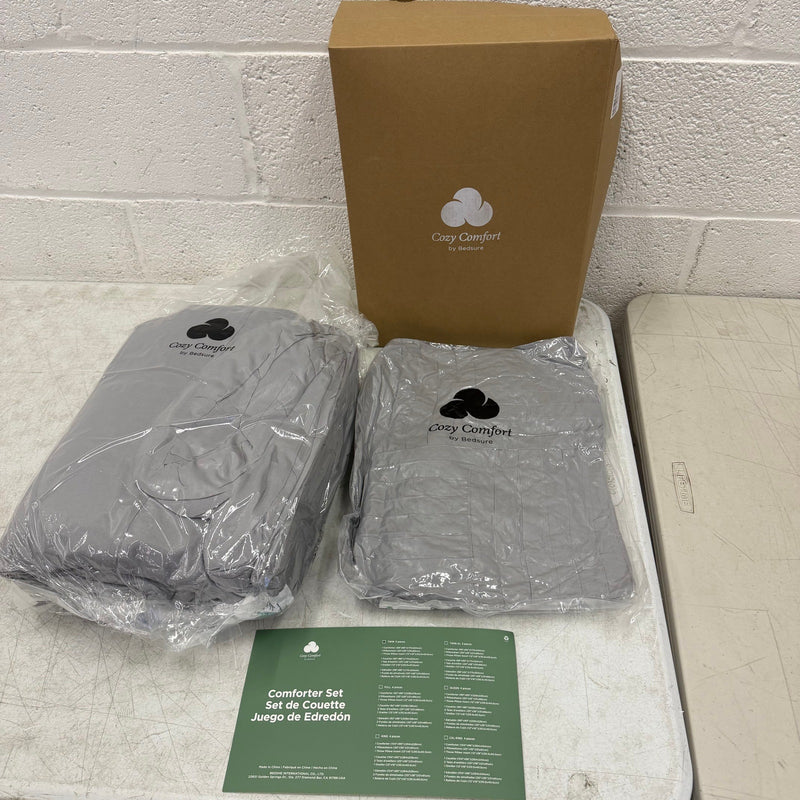 Cozy Comfort Twin Comforter Set, 3 Piece Stripe Pleat Bedding Set - Gray