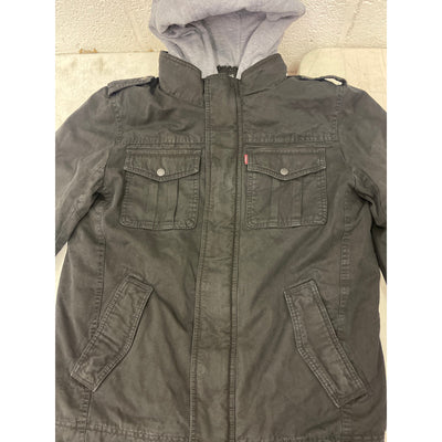 Men's Levi's Washed Cotton Sherpa-Lined Hooded Trucker Jacket Black - SMALL