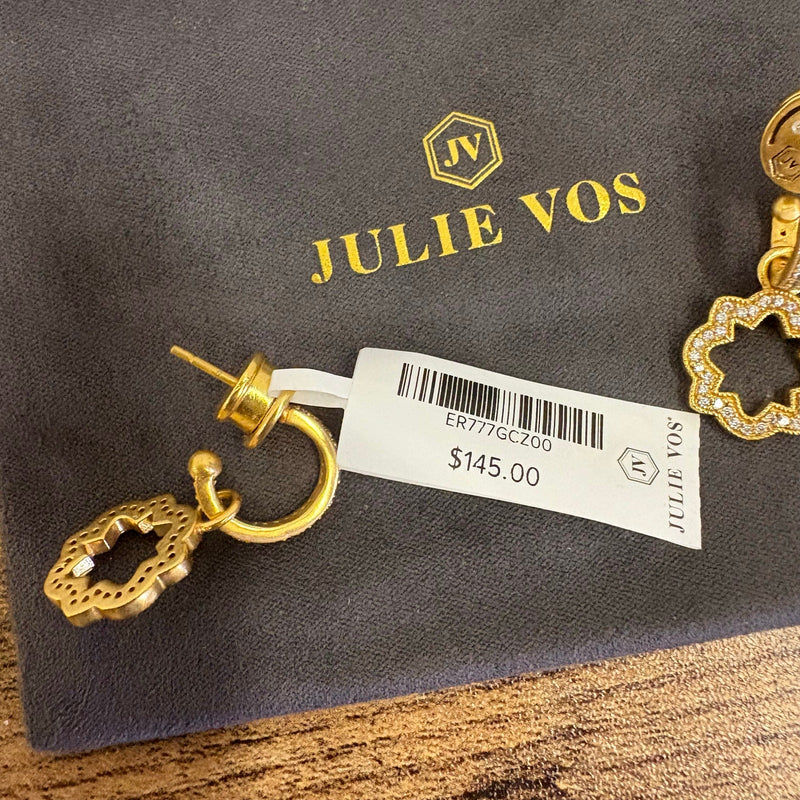 Julie Vos Odette Hoop & Charm Earring, 24K Gold Plated, Cubic Zirconia, Hoop