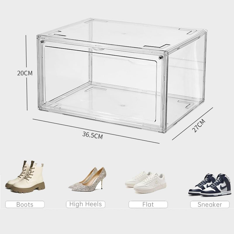 Set of 10 Stackable Shoe Boxes with Drop Front Door; Clear Plastic Display