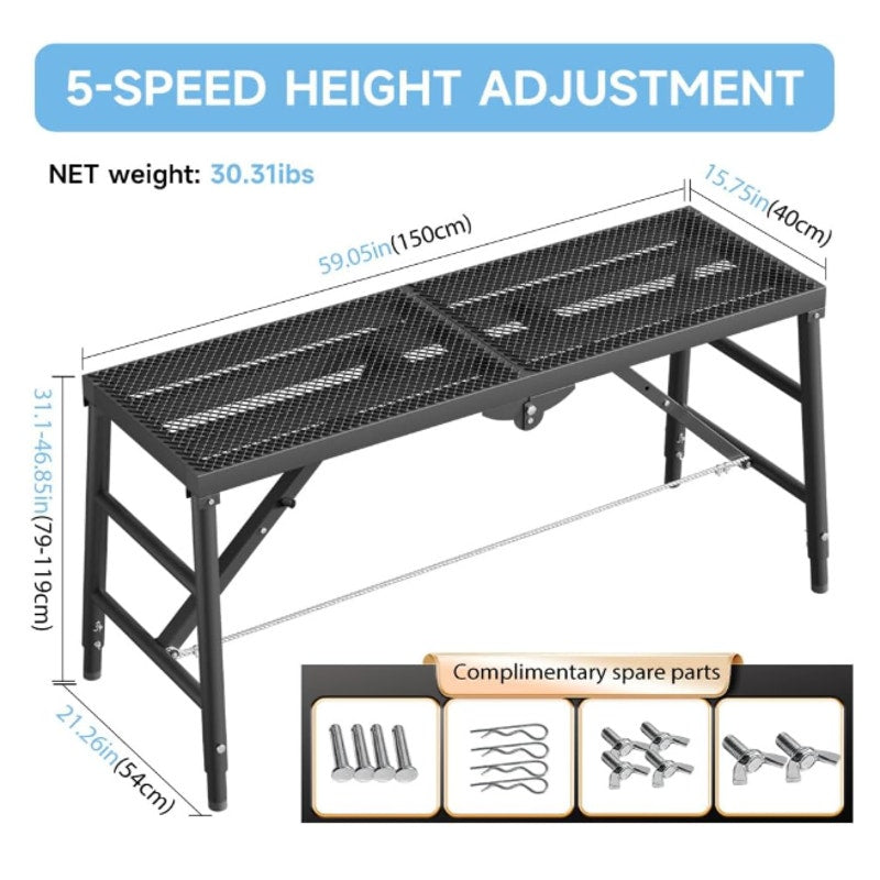DaoLift Heavy Duty Scaffolding Platform 15.75"x59.05" Portable CAP 660lb 31-47"H