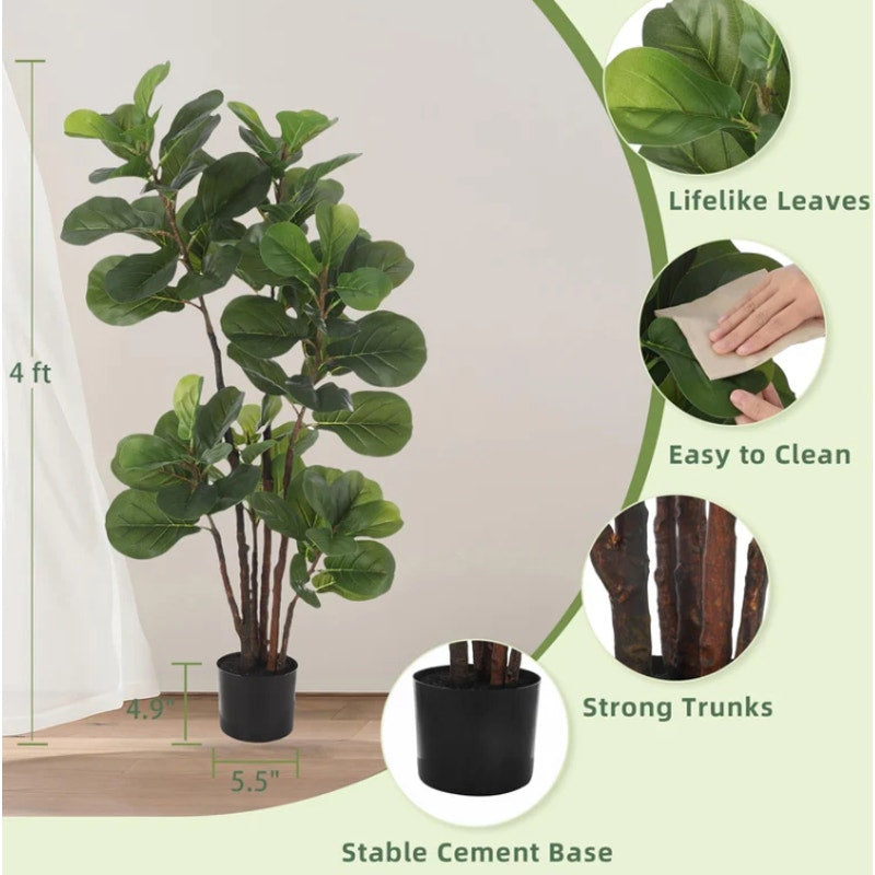 GARVEE Faux Fiddle Leaf Fig Tree, 4 Ft Artificial Ficus Lyrata Plant, 72 Leaves