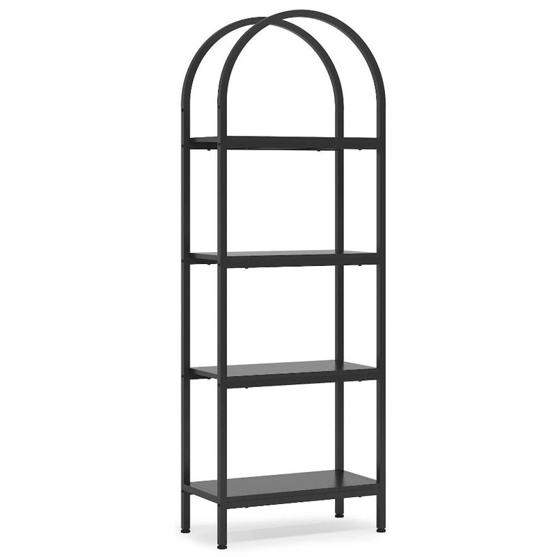 Tribesigns 4-Tier Bookshelf, Arched Bookcase Display Rack w Shelves Brown/ Black